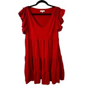 Max Studio Women's Ruffle Cap Sleeve V Neck Tiered Mini Dress Red Size Medium